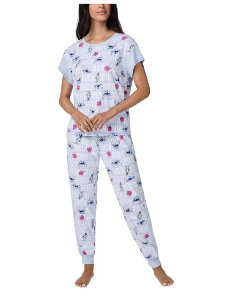 Licensed Women's Stitch 2-Piece Short Sleeve & Jogger Pajama Set Blue, Large
